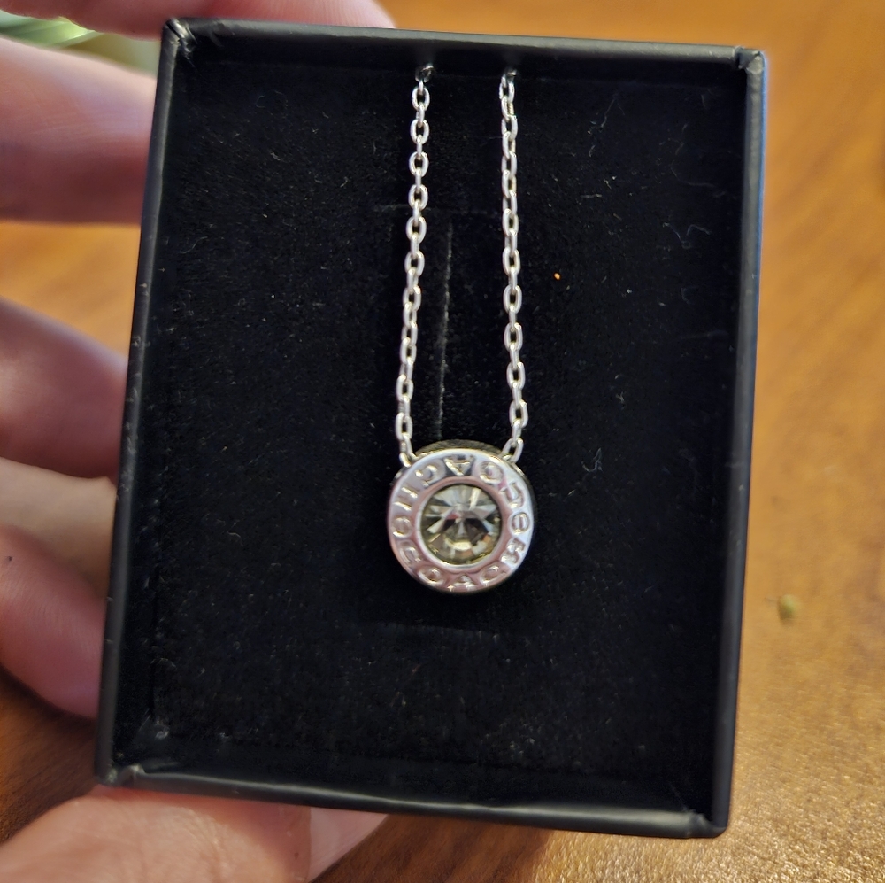 Coach Open Circle Logo Silver Plated Glass Strand Stone Necklace 18"